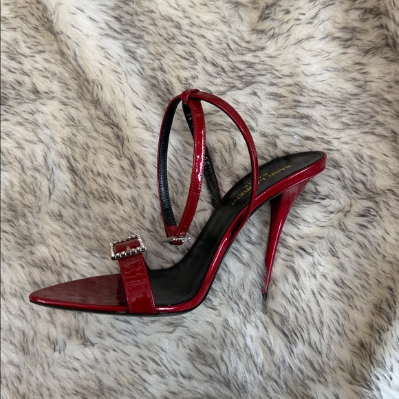 Saint Laurent Red Strappy Heels with Buckle - Picture 3 of 5